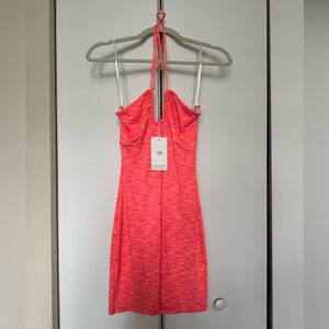 Pink & orange mini vacation halter dress